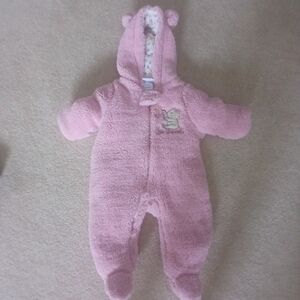 Cozy Pink Teddy Bear Baby Footie